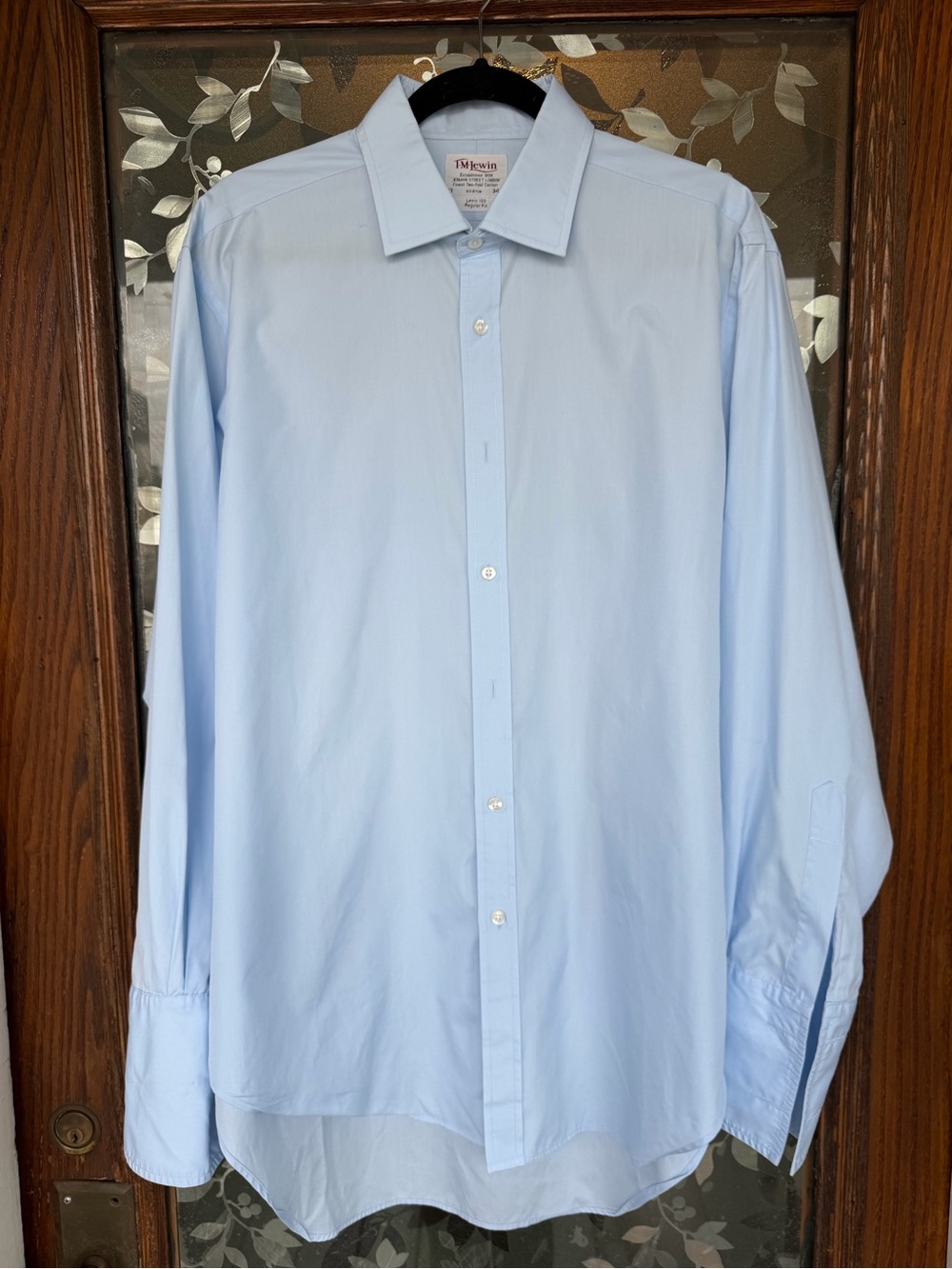 T.M.Lewin Lewin 100 Men’s Blue Solid Cotton Dress Shirt 17 34 1/2 Regular EUC